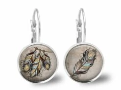 Boucles D'oreilles Cabochon -l'attrape-rêves- Cadeau De Noël Femme - Anniversaire Femme - Saint Valentin - Argent Antique (ref.69-1a)