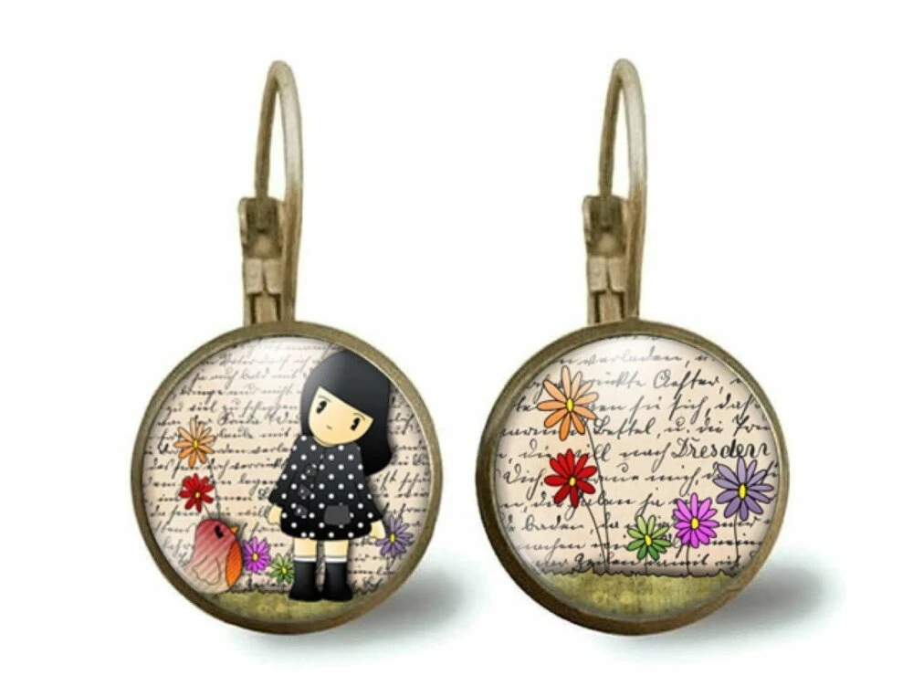 Boucles D'oreilles Cabochon-la Petite Fille Et L'oiseau-cadeau De Noël Femme - Saint Valentin - Cadeau D'anniversaire - Bronze (ref.34) Fbm 2 Boucles D'oreilles Cabochon-la Petite Fille Et L'oiseau-cadeau De Noël Femme - Saint Valentin - Cadeau D'anniversaire - Bronze (ref.34) Fbm – Image 2