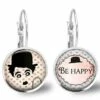 Boucles D'oreilles Cabochon -charlie Chaplin-, Cadeau De Noël Femme - Anniversaire Femme - Saint Valentin - Argent Antique (ref.78a) Fbm
