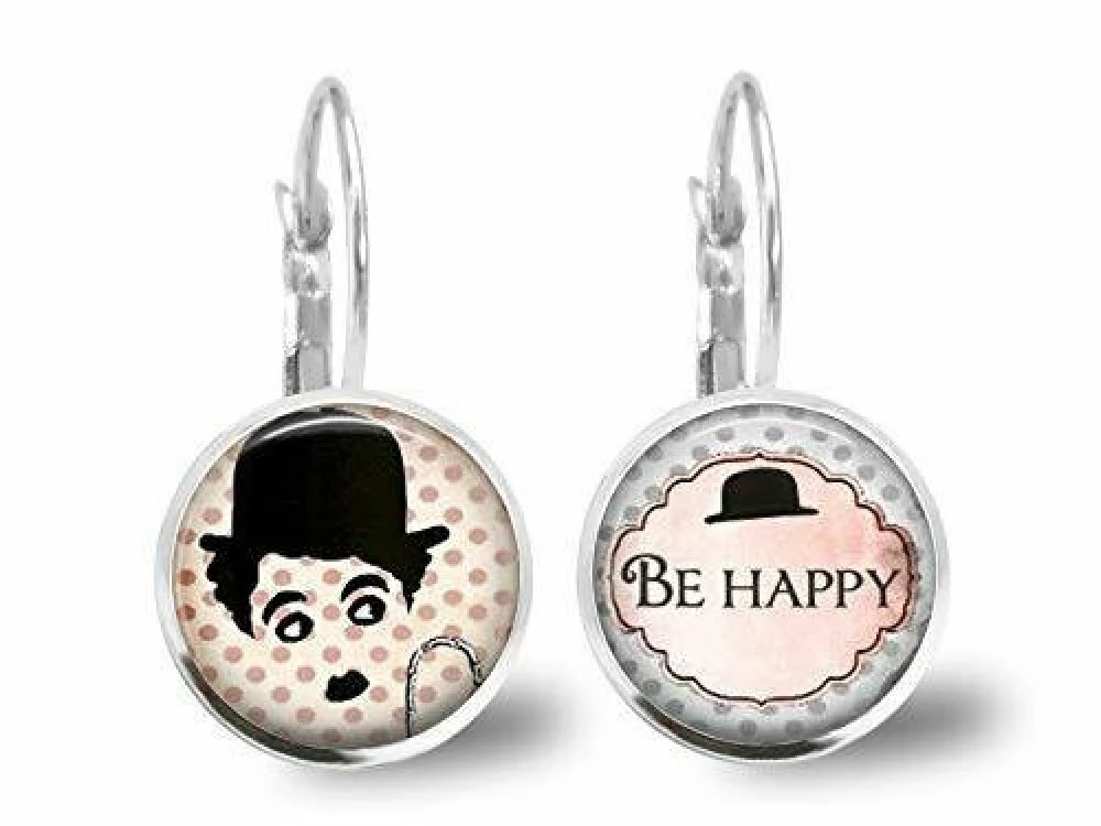 Boucles D'oreilles Cabochon -charlie Chaplin-, Cadeau De Noël Femme - Anniversaire Femme - Saint Valentin - Argent Antique (ref.78a) Fbm 1 Boucles D'oreilles Cabochon -charlie Chaplin-, Cadeau De Noël Femme - Anniversaire Femme - Saint Valentin - Argent Antique (ref.78a) Fbm