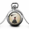 Montre à Gousset,sautoir Illustré-robe -atelier De Couture-cadeau De Noël Femme - Anniversaire De Femme - Saint Valentin - Argent (ref.26a)