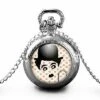 Montre à Gousset, Sautoir Illustré -charlie Chaplin-, Femme Cadeau De Noël - Femme Anniversaire - Saint Valentin - Argent (ref.78a)