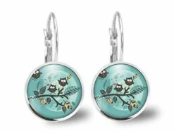 Boucles D'oreilles Cabochon Hibou -les Chouettes- Cadeau De Noël Femme - Anniversaire Femme - Saint Valentin - Argent Antique (ref.46a)