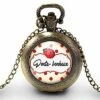 Montre à Gousset, Sautoir Illustré -le Porte-bonheur-, Femme Cadeau De Noël - Anniversaire Femme - Saint Valentin - Bronze (ref.56)