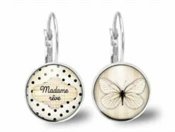 Boucles D'oreilles Cabochon Nuage -madame Rêve- Cadeau De Noël Femme - Anniversaire Femme - Saint Valentin - Argent Antique (ref.1a)