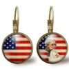 Boucles D'oreilles Cabochon -usa-, Cadeau De Noël Femme - Anniversaire Femme - Saint Valentin - Bronze (ref.97)