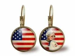 Boucles D'oreilles Cabochon -usa-, Cadeau De Noël Femme - Anniversaire Femme - Saint Valentin - Bronze (ref.97)