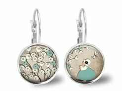 Boucles D'oreilles Cabochon -printemps-, Cadeau De Noël Femme - Anniversaire Femme - Saint Valentin - Argent Antique (ref.83a)