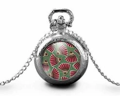 Montre à Gousset, Sautoir Illustré - Cire -cire Africaine- Cadeau De Noël Femme - Anniversaire Femme - Saint Valentin - Argent (ref.24a)