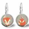 Boucles D'oreilles Cabochon, Boucles D'oreilles Illustrées -renard-, Cadeau De Noël Femme - Saint Valentin - Argent Antique (ref.96a) Fbm