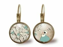 Boucles D'oreilles Cabochon -printemps-, Cadeau De Noël Femme - Anniversaire Femme - Saint Valentin - Bronze (ref.83)