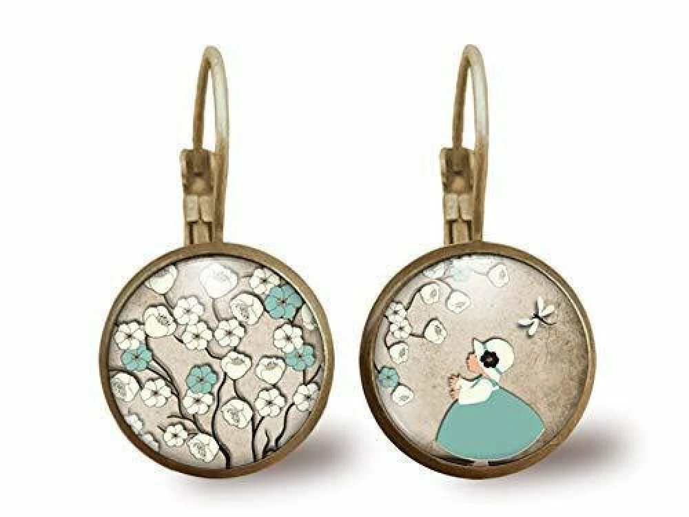 Boucles D'oreilles Cabochon -printemps-, Cadeau De Noël Femme - Anniversaire Femme - Saint Valentin - Bronze (ref.83) 1 Boucles D'oreilles Cabochon -printemps-, Cadeau De Noël Femme - Anniversaire Femme - Saint Valentin - Bronze (ref.83)