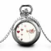 Montre à Gousset, Sautoir Illustré Collier Oiseau -l'oiseau-, Cadeau De Noël Femme - Anniversaire Femme - Saint Valentin - Argent (ref.84a)