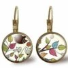 Boucles D'oreilles Cabochon -oiseaux Bavards-, Cadeau De Noël Femme - Anniversaire Femme - Saint Valentin - Bronze (ref.81)
