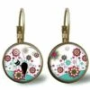 Boucles D'oreilles Cabochon -le Chat Dans Le Pré- Femme Cadeau De Noël - Saint Valentin - Cadeau D'anniversaire (ref.30)