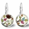 Boucles D'oreilles Cabochon -oiseaux Bavards-, Cadeau De Noël Femme - Anniversaire Femme - Saint Valentin - Argent Antique (ref.81a)