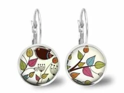 Boucles D'oreilles Cabochon -oiseaux Bavards-, Cadeau De Noël Femme - Anniversaire Femme - Saint Valentin - Argent Antique (ref.81a)