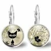 Boucles D'oreilles Chat Cabochon -le Chaton- Cadeau De Noël Femme - Anniversaire Femme - Saint Valentin - Argent Antique (ref.31a) Fba