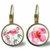 Boucles D'oreilles Cabochon -le Flamant Rose- Cadeau De Noël Femme - Saint Valentin - Cadeau D'anniversaire (ref.6) Fba
