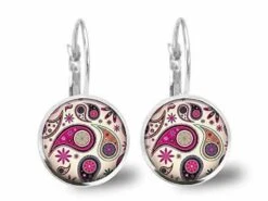 Boucles D'oreilles Cabochon -paisley-, Cadeau De Noël Femme - Anniversaire Femme - Saint Valentin - Argent Antique (ref.88a)