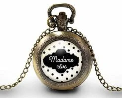 Montre à Gousset,sautoir Illustré, Nuage,rêve-madame Rêve B-cadeau De Noël Femme - Anniversaire De Femme - Saint Valentin - Bronze (ref.40)