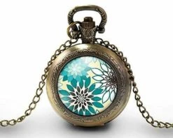 Montre à Gousset, Sautoir Illustré - Fleur -fleurs D'été- Cadeau De Noël Femme - Anniversaire De Femme - Saint Valentin - Bronze (ref.8)