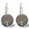 Boucles D'oreilles Cabochon, Boucles D'oreilles Illustrées Klimt -l'arbre De La Vie-, Cadeau De Noël Femme - Saint Valentin - Argent Antique