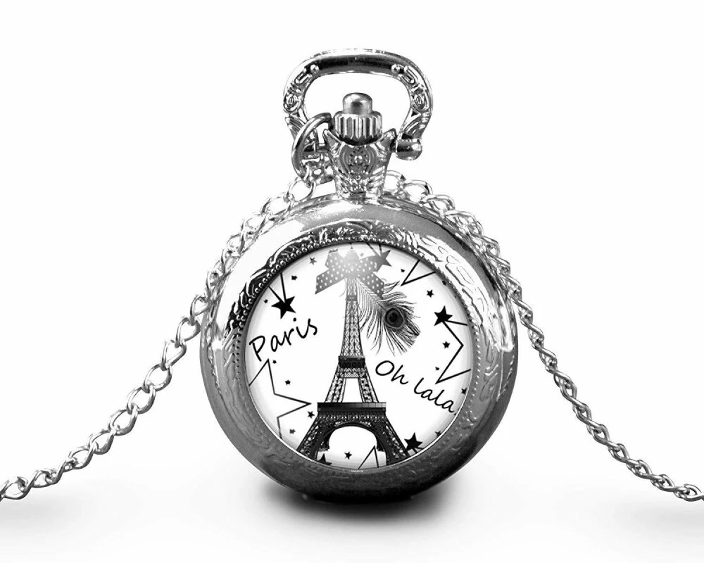 Montre à Gousset, Sautoir Illustré -paris-, Femme Cadeau De Noël - Anniversaire Femme - Saint Valentin - Argent (ref.90a) 2 Montre à Gousset, Sautoir Illustré -paris-, Femme Cadeau De Noël - Anniversaire Femme - Saint Valentin - Argent (ref.90a) – Image 2