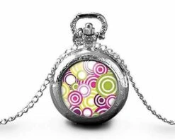 Montre à Gousset,sautoir Illustré-points-les Années Soixante-dix-cadeau De Noël Femme-anniversaire De Femme-saint Valentin -argent (ref.3a)