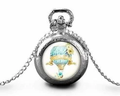 Montre à Gousset, Sautoir Illustré - Ballon -ballon Doux- Cadeau De Noël Femme - Anniversaire Femme - Saint Valentin - Argent (ref.18a)