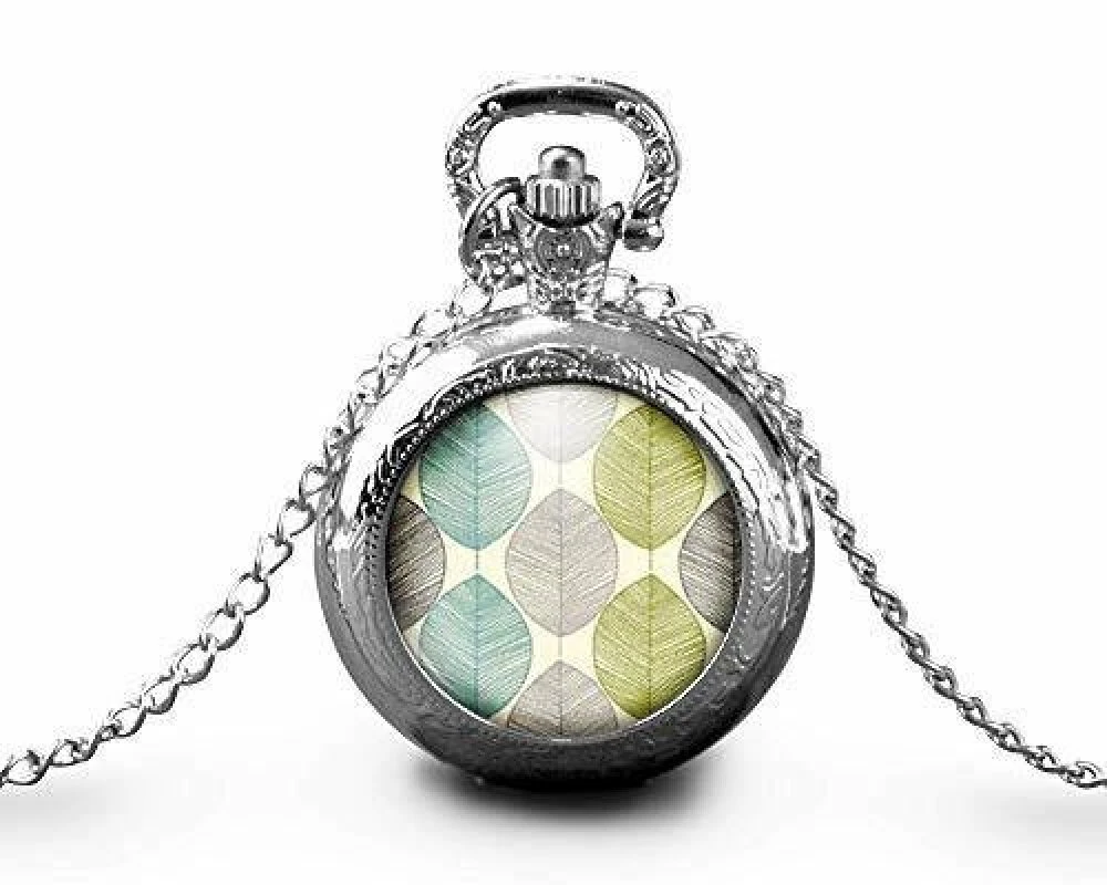 Montre à Gousset,sautoir Illustré-feuille -belles Feuilles-cadeau De Noël Femme - Anniversaire De Femme - Saint Valentin - Argent (ref.20a) 1 Montre à Gousset,sautoir Illustré-feuille -belles Feuilles-cadeau De Noël Femme - Anniversaire De Femme - Saint Valentin - Argent (ref.20a)