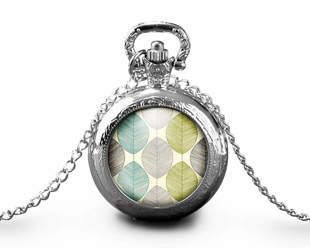 Montre à Gousset,sautoir Illustré-feuille -belles Feuilles-cadeau De Noël Femme - Anniversaire De Femme - Saint Valentin - Argent (ref.20a) 2 Montre à Gousset,sautoir Illustré-feuille -belles Feuilles-cadeau De Noël Femme - Anniversaire De Femme - Saint Valentin - Argent (ref.20a) – Image 2