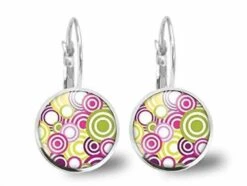 Boucles D'oreilles Cabochon -les Années 70- Cadeau De Noël Femme - Anniversaire Femme - Saint Valentin - Argent Antique (ref.3)