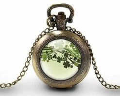 Montre à Gousset, Sautoir Illustré - Shaddock -porte Bonheur- Cadeau De Noël Femme - Anniversaire Femme - Saint Valentin - Bronze (ref.47)