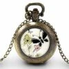 Montre à Gousset, Sautoir Illustré -le Papillon-, Cadeau De Noël Femme - Anniversaire De Femme - Saint Valentin - Bronze (ref.71-3)