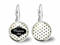 Boucles D'oreilles Cabochon,nuage, Rêve-madame Rêve B-femme,cadeau De Noël - Anniversaire Femme - Saint Valentin - Argent Antique (ref.40a)