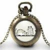 Montre à Gousset, Sautoir Illustré -les Deux Chats-, Femme Cadeau De Noël - Anniversaire Femme - Saint Valentin - Bronze (ref.77)