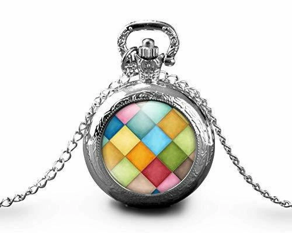 Montre à Gousset, Sautoir Illustré - Diamant -arlequin- Cadeau De Noël Femme - Anniversaire Femme - Saint Valentin - Argent (ref.5a) 1 Montre à Gousset, Sautoir Illustré - Diamant -arlequin- Cadeau De Noël Femme - Anniversaire Femme - Saint Valentin - Argent (ref.5a)