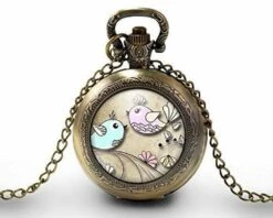 Montre à Gousset,sautoir Illustré Collier Petite Fille,-fleurs Pastel-,cadeau De Noël Femme-anniversaire Femme-saint Valentin-bronze(ref.85)