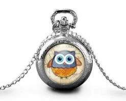 Montre à Gousset, Sautoir Illustré -la Chouette Estampillée-, Cadeau De Noël Femme - Anniversaire Femme - Saint Valentin - Argent (ref.87a)