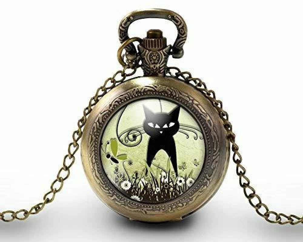 Montre à Gousset, Sautoir Illustré -le Chat Dans Le Pré-, Cadeau De Noël Femme - Anniversaire Femme - Saint Valentin - Bronze (ref.70-1) 1 Montre à Gousset, Sautoir Illustré -le Chat Dans Le Pré-, Cadeau De Noël Femme - Anniversaire Femme - Saint Valentin - Bronze (ref.70-1)