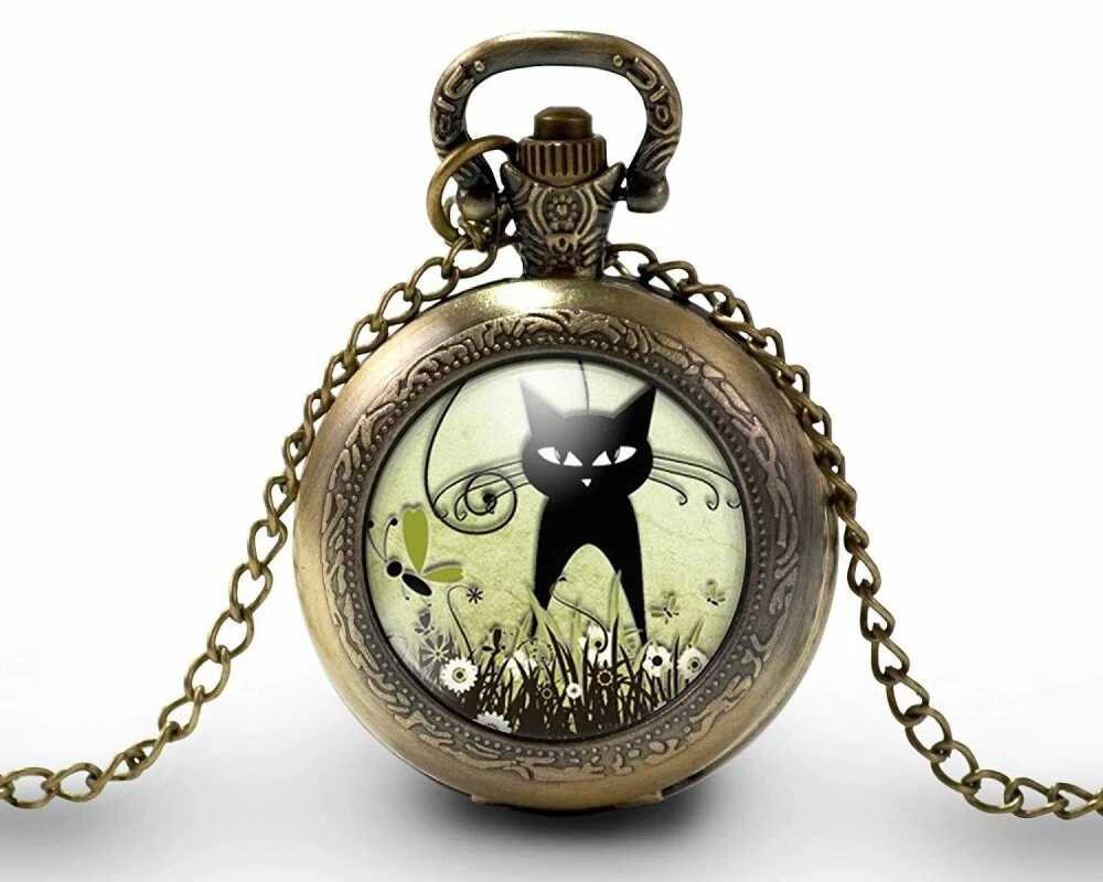 Montre à Gousset, Sautoir Illustré -le Chat Dans Le Pré-, Cadeau De Noël Femme - Anniversaire Femme - Saint Valentin - Bronze (ref.70-1) 2 Montre à Gousset, Sautoir Illustré -le Chat Dans Le Pré-, Cadeau De Noël Femme - Anniversaire Femme - Saint Valentin - Bronze (ref.70-1) – Image 2