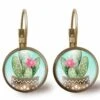 Boucles D'oreilles Cabochon -le Cactus-, Cadeau De Noël Femme - Anniversaire Femme - Saint Valentin - Bronze (ref.63)