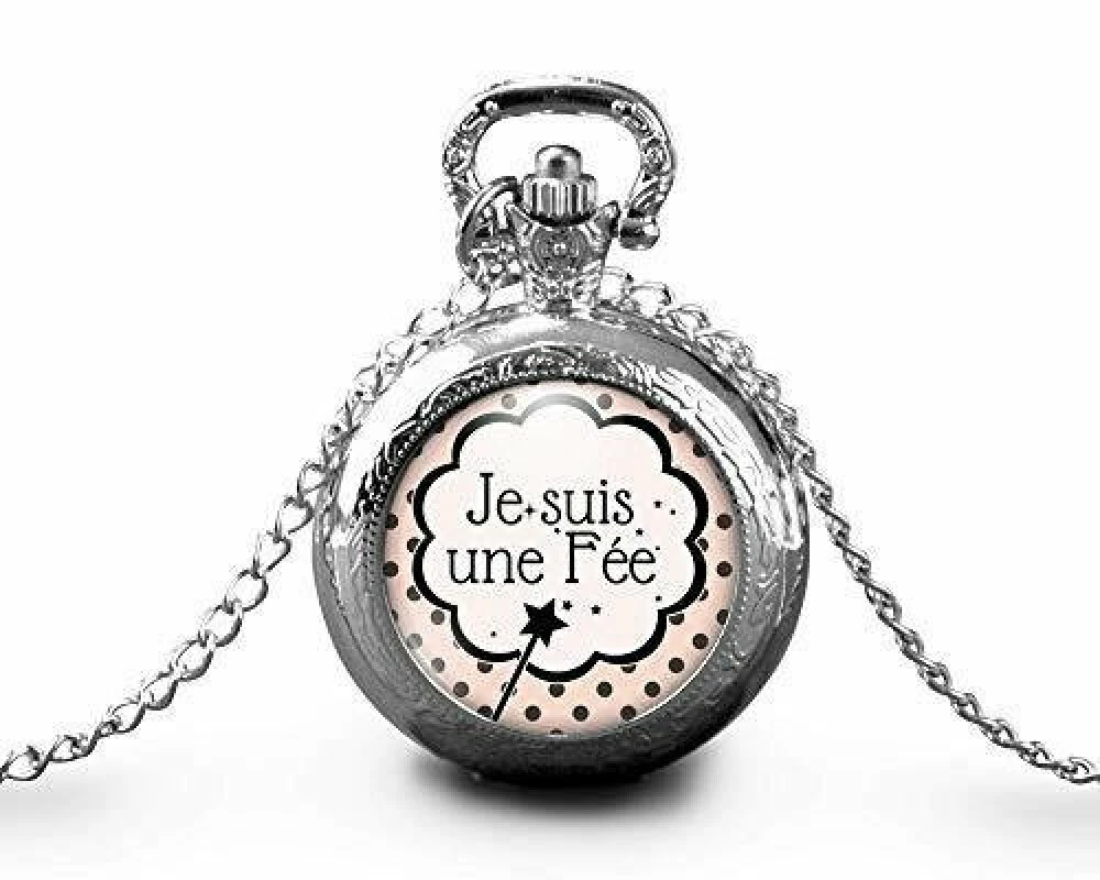 Montre à Gousset,sautoir Illustré-petite Baguette-je Suis Une Fée-cadeau De Noël Femme-anniversaire De Femme-saint Valentin-argent(ref.37a) 1 Montre à Gousset,sautoir Illustré-petite Baguette-je Suis Une Fée-cadeau De Noël Femme-anniversaire De Femme-saint Valentin-argent(ref.37a)