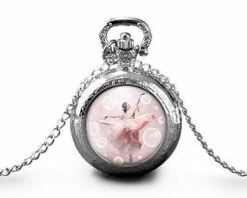 Montre à Gousset, Sautoir Illustré -dans Ma Bulle-, Cadeau De Noël Femme - Anniversaire Femme - Saint Valentin - Argent (ref.73a)