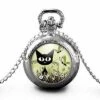 Montre à Gousset, Sautoir Illustré -le Chat Dans La Prairie-, Cadeau De Noël Femme - Anniversaire Femme - Saint Valentin - Argent (ref.70a)
