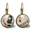 Boucles D'oreilles Cabochon -la Petite Fille Et L'oiseau- Cadeau De Noël Femme - Saint Valentin - Cadeau D'anniversaire (ref.34) Fba