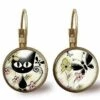 Boucles D'oreilles Cabochon -le Chat Du Printemps-, Cadeau De Noël Femme - Anniversaire Femme - Saint Valentin - Bronze (ref.71)
