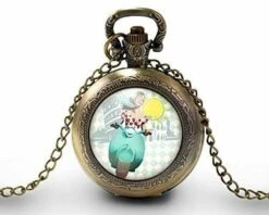 Montre à Gousset, Sautoir Illustré -la Dolce Vita-, Cadeau De Noël Femme - Anniversaire Femme - Saint Valentin - Bronze (ref.64)