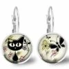 Boucles D'oreilles Cabochon -le Chat Du Printemps-, Cadeau De Noël Femme - Anniversaire Femme - Saint Valentin - Argent Antique(ref.71a) Fba